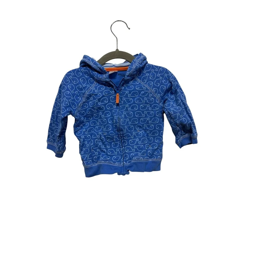 Carter's Boys 12M Blue Whale Print Zip Up Hoodie Jacket Coastal Nautical